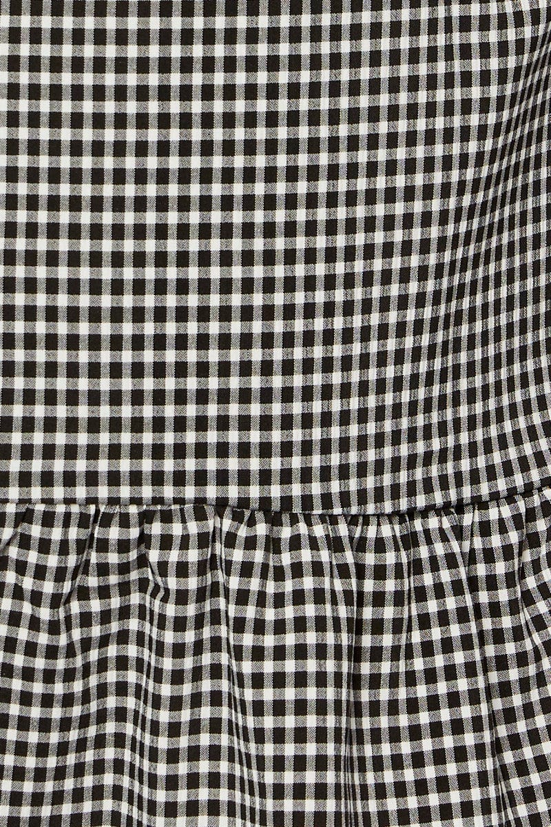 Check Skater Dress Square Neck Puff Sleeve - Image 6