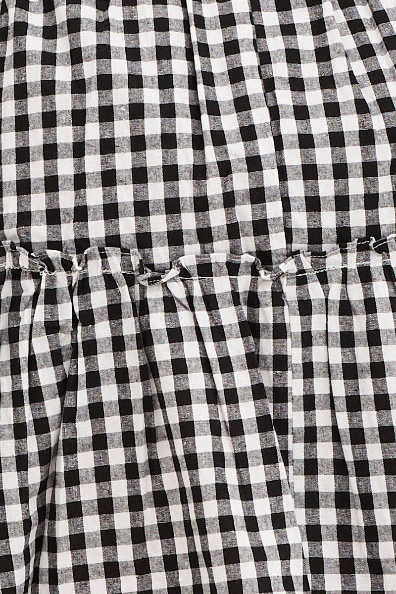 Check Skater Dress Square Neck Short Sleeve Tie - Image 6