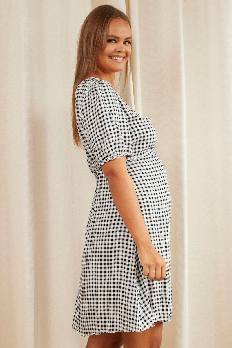 Check Skater Dress V-neck Short Sleeve - Image 4