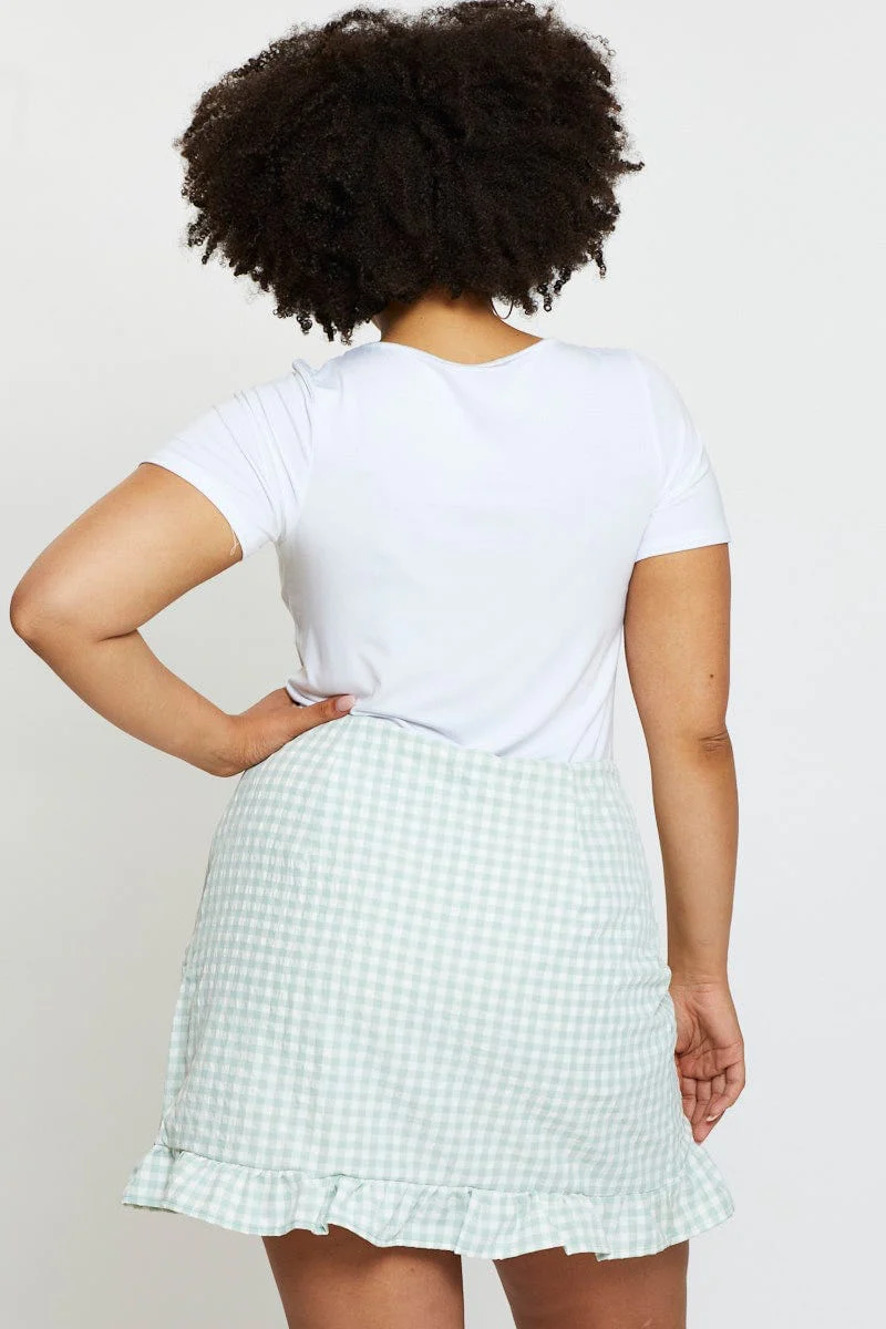 Check Skort Skirt High Rise Frill Hem - Image 5