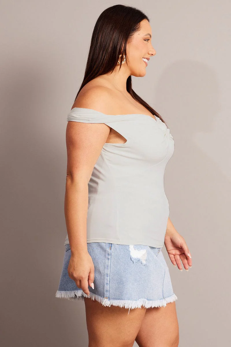 Cream Top Short Sleeve Off Shoulder Twist - Image 4