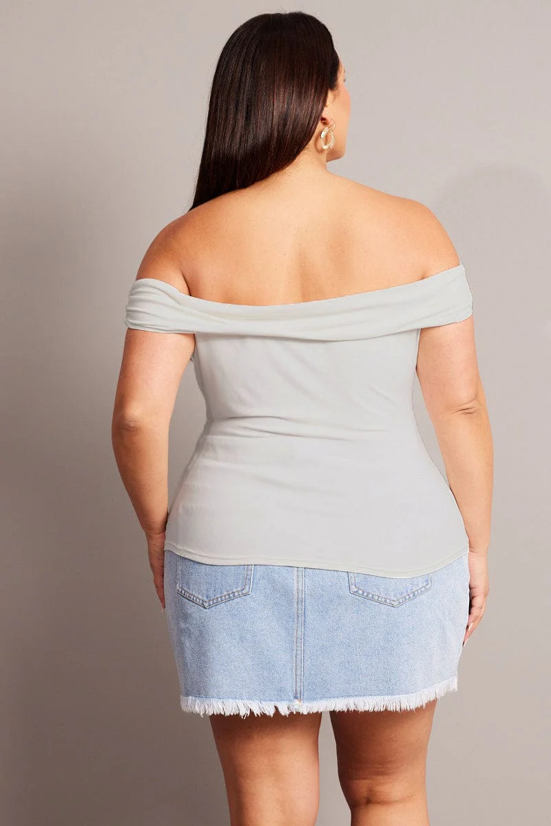 Cream Top Short Sleeve Off Shoulder Twist - Image 5