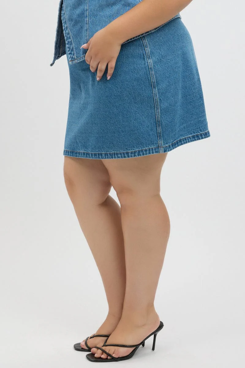 Denim A Line Topstitch Mini Skirt - Image 4