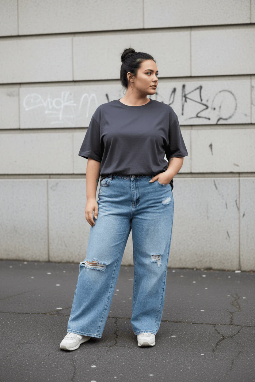 Denim Baggy Jeans Mid Rise