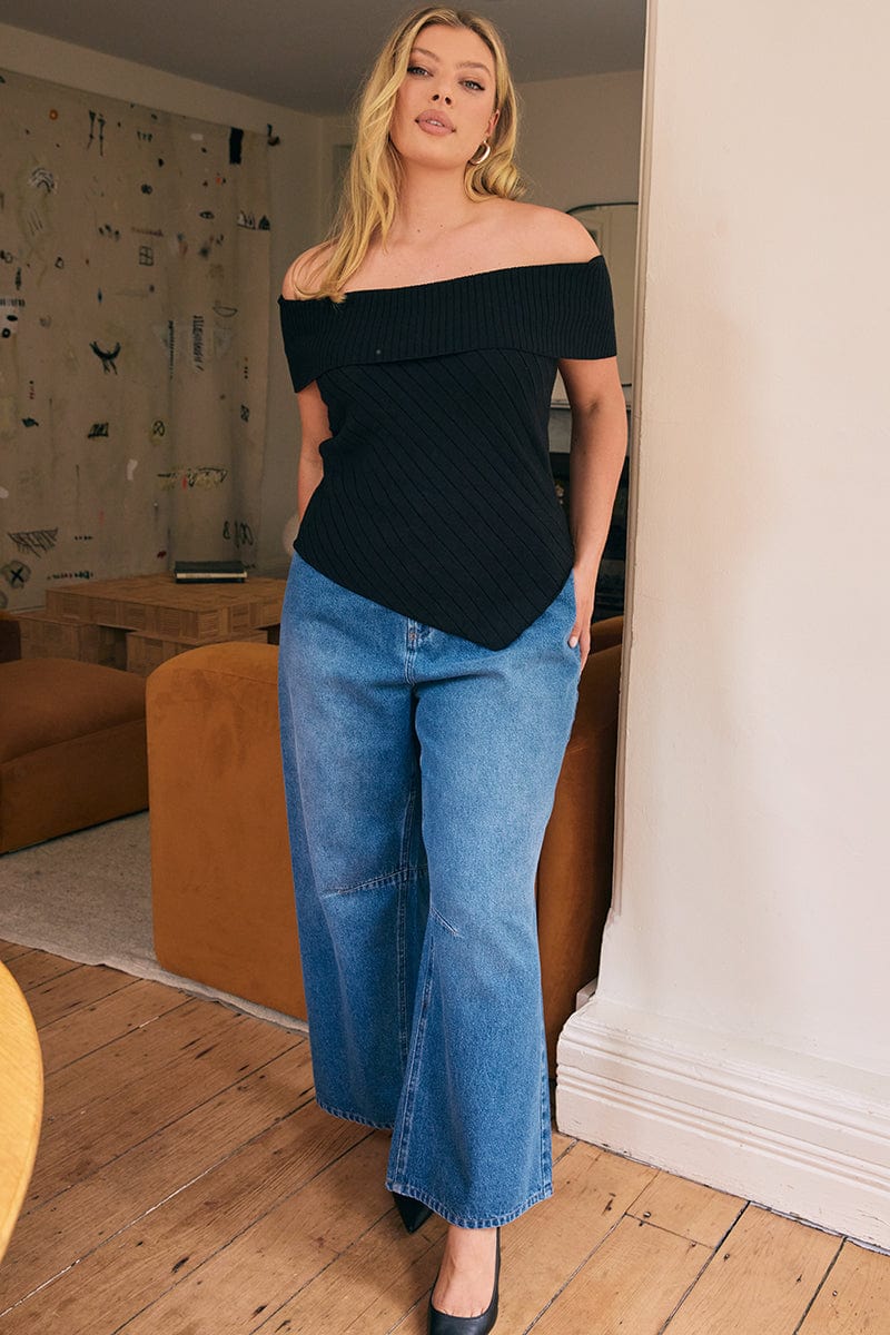 Denim Barrel Jeans Mid Rise