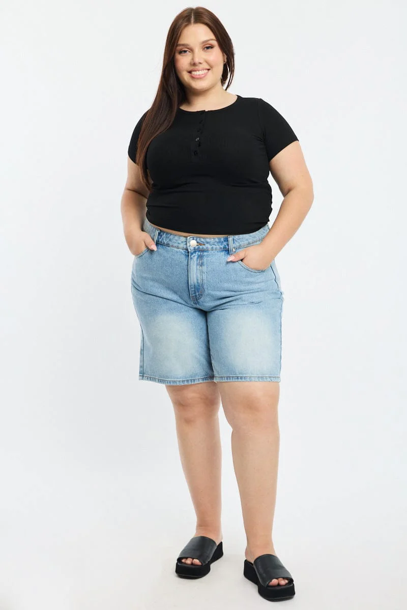 Denim Bermuda Shorts Mid Rise
