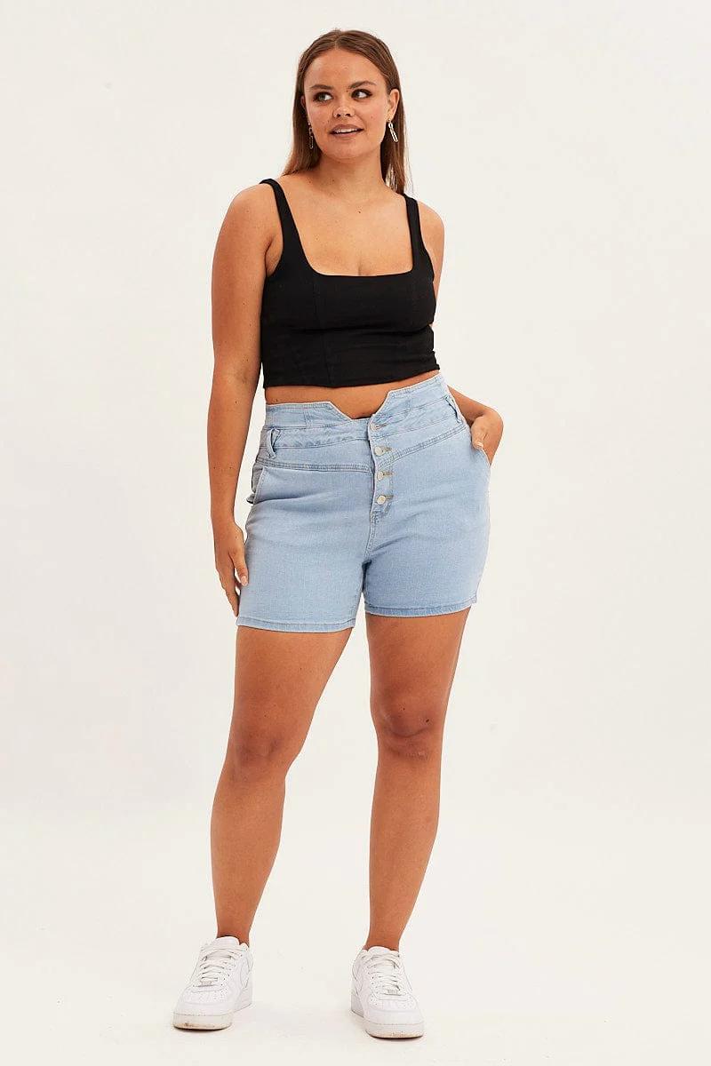 Denim Blue Skinny Denim Shorts High Rise - Image 3