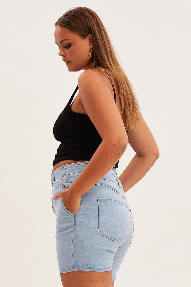 Denim Blue Skinny Denim Shorts High Rise - Image 4