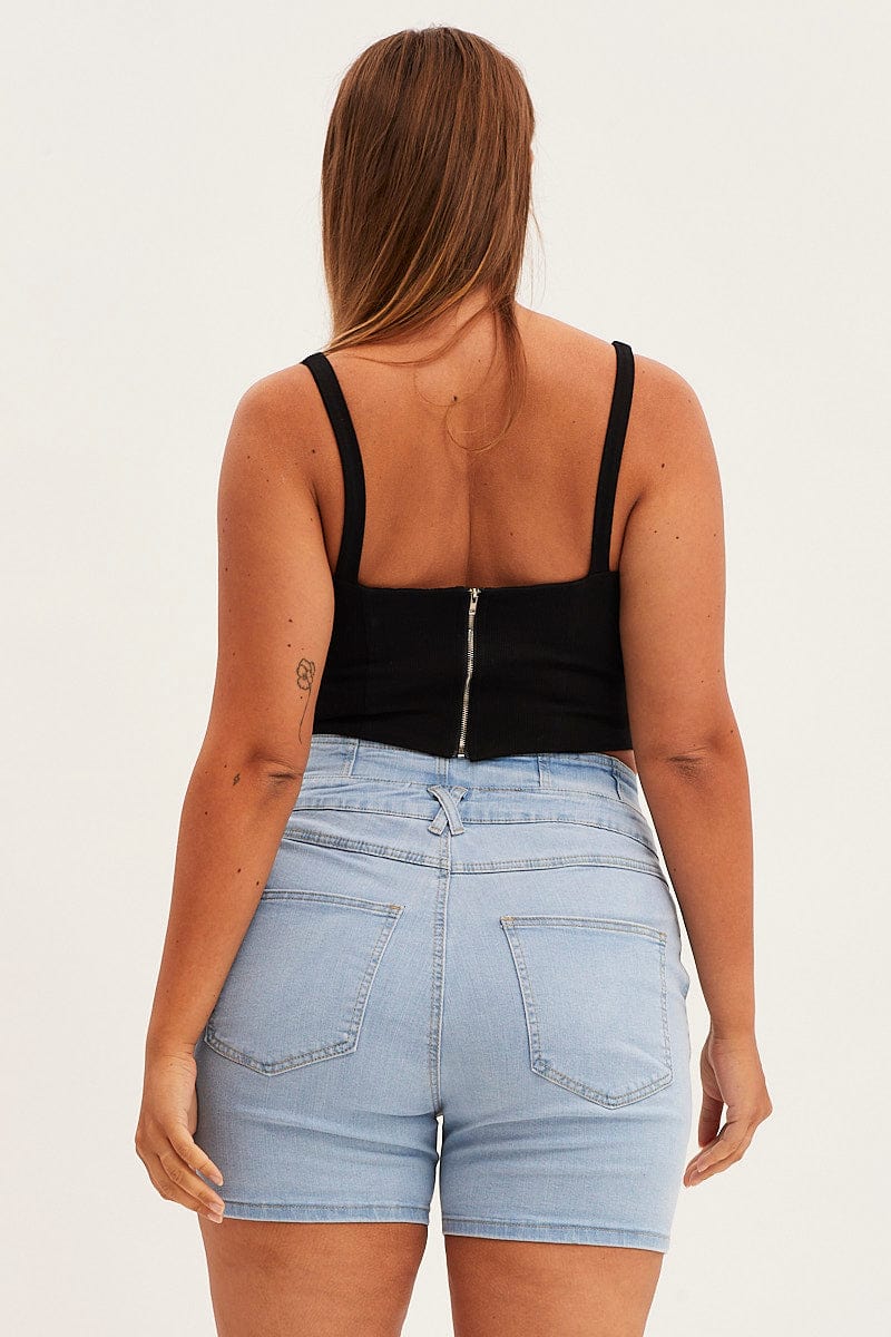 Denim Blue Skinny Denim Shorts High Rise - Image 5