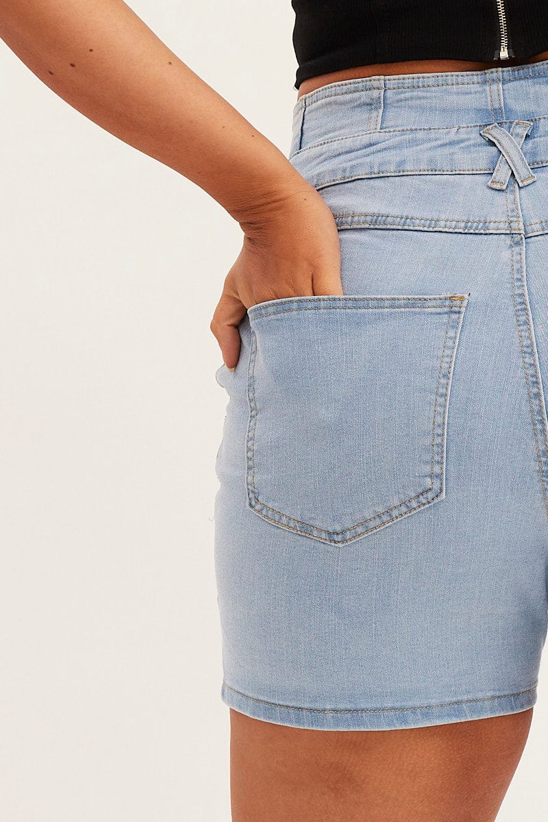 Denim Blue Skinny Denim Shorts High Rise - Image 6