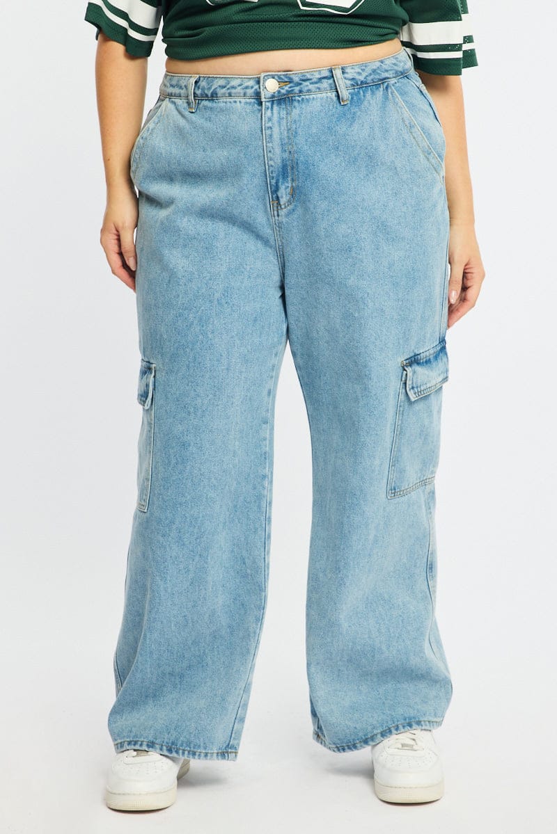 Denim Cargo Jeans High Rise - Image 2