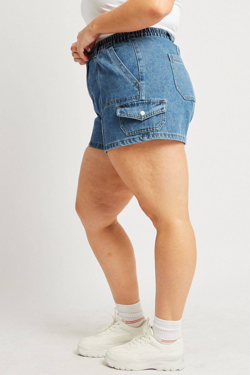 Denim Cargo Shorts High Rise - Image 4