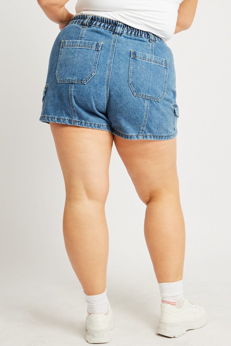 Denim Cargo Shorts High Rise - Image 5