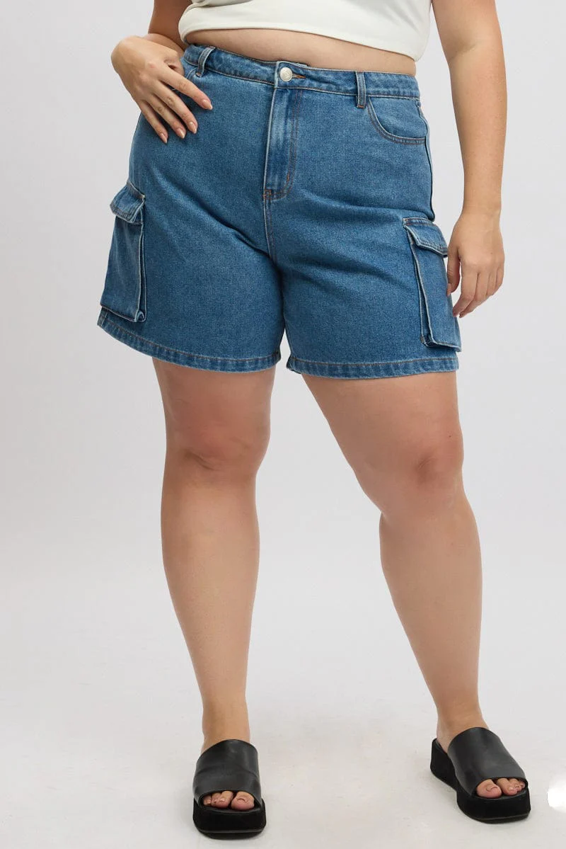 Denim Cargo Shorts High Rise - Image 3