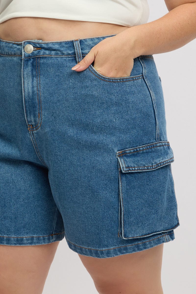 Denim Cargo Shorts High Rise - Image 6