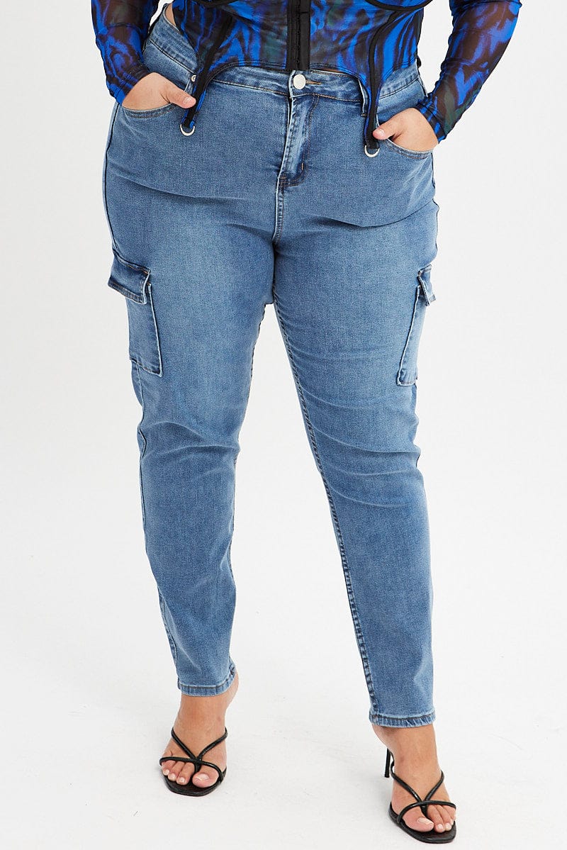 Denim Cargo Skinny Denim Jeans High Rise - Image 2