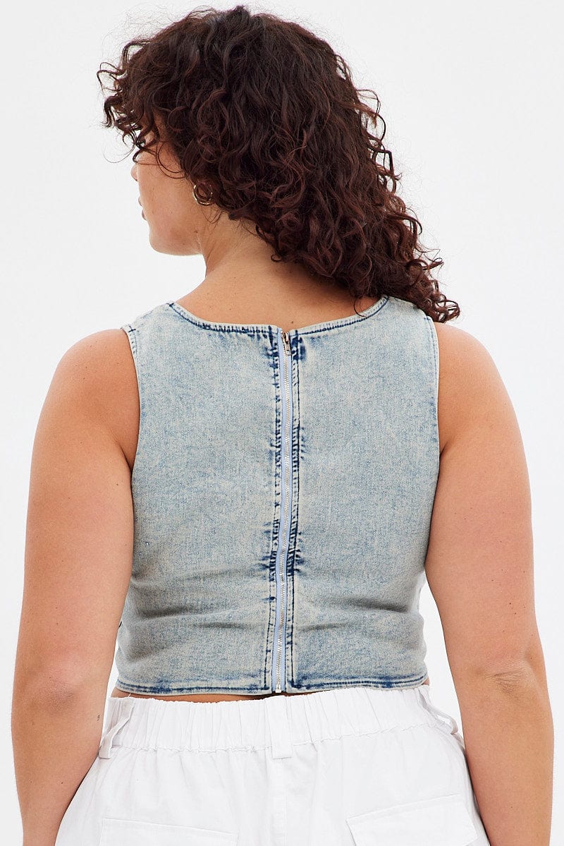 Denim Corset Sleeveless Scoop Neck Stretch Boneless - Image 5