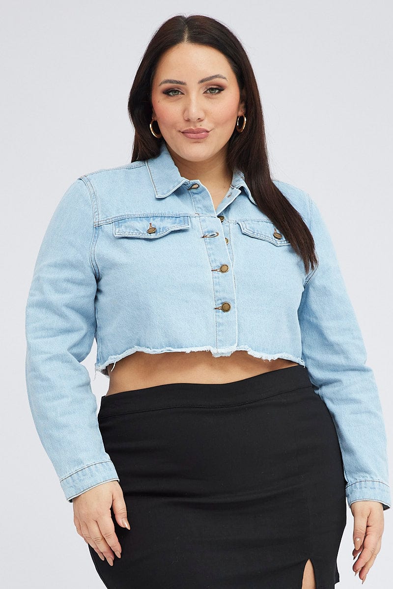 Denim Cropped Denim Jacket - Image 3