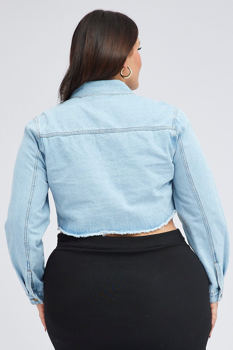 Denim Cropped Denim Jacket - Image 5