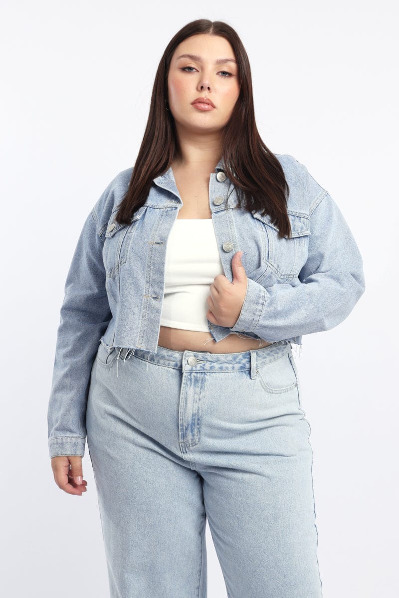 Denim Cropped Distressed Vintage Look Jacket - Image 2
