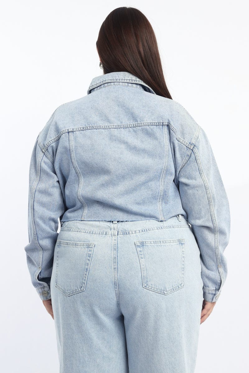 Denim Cropped Distressed Vintage Look Jacket - Image 5