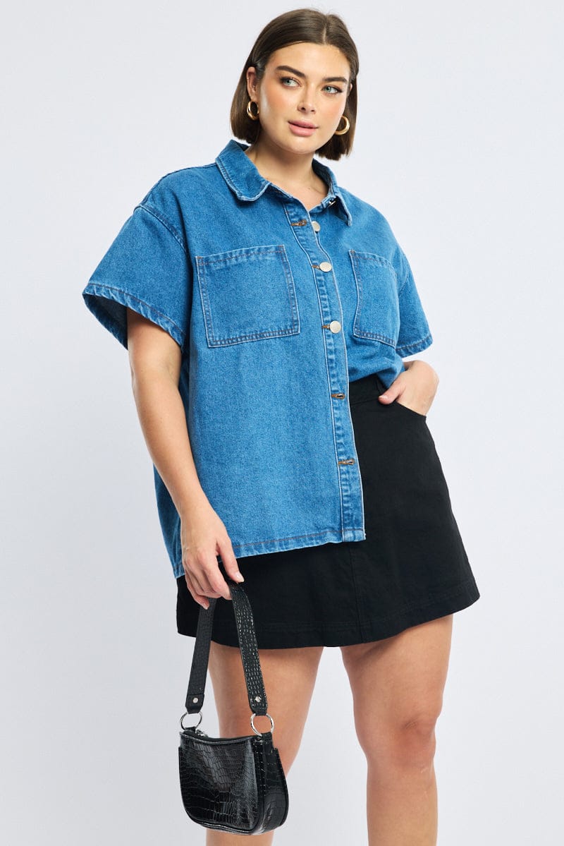 Denim Denim Shacket Short Sleeve - Image 2