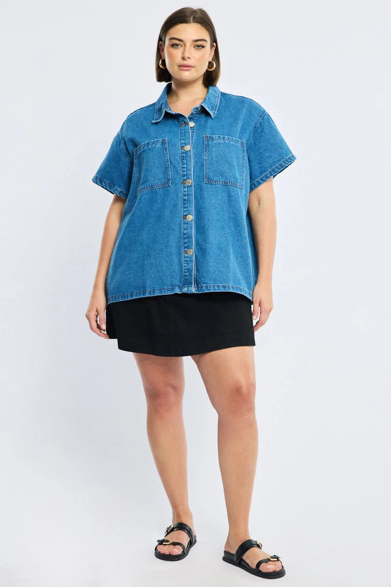 Denim Denim Shacket Short Sleeve - Image 3