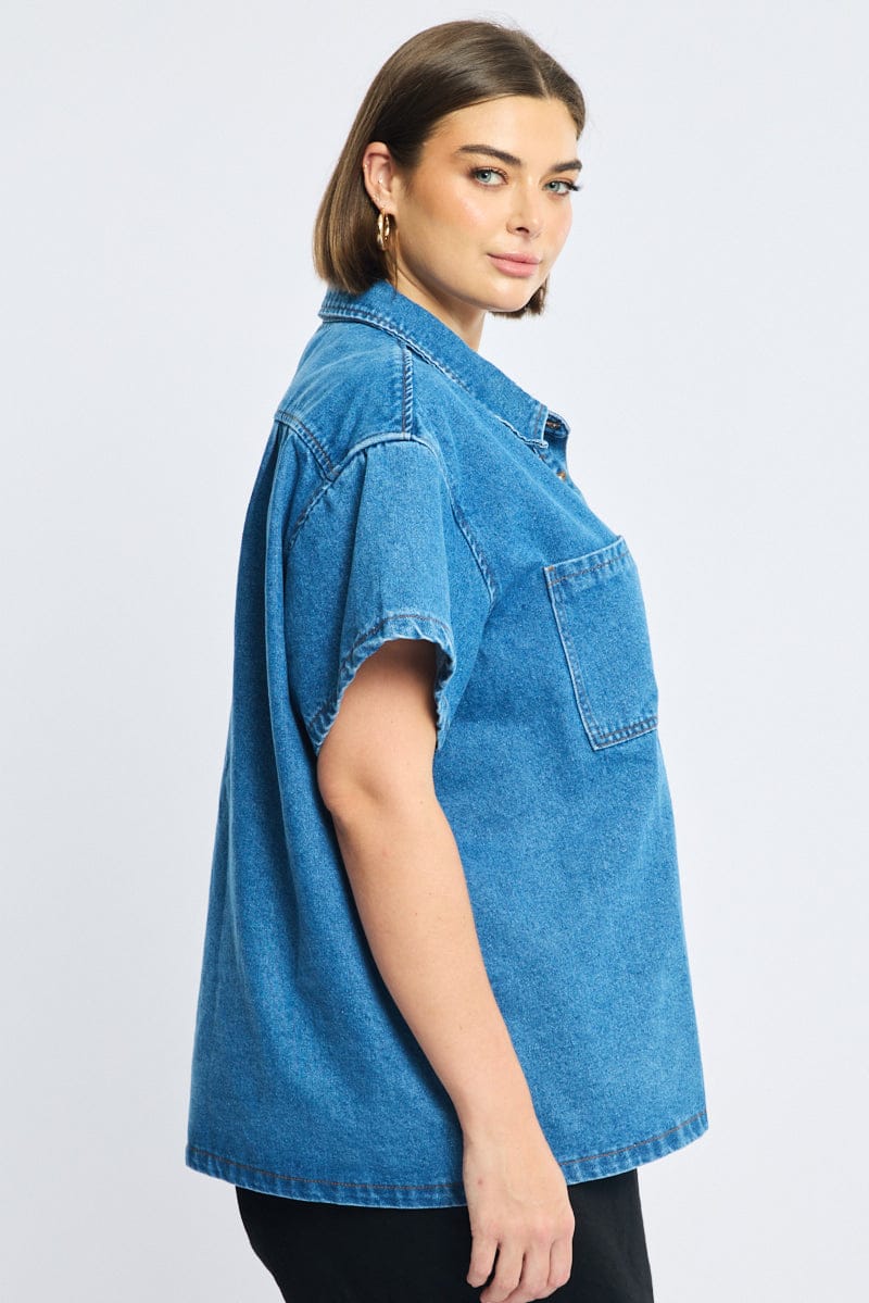 Denim Denim Shacket Short Sleeve - Image 4