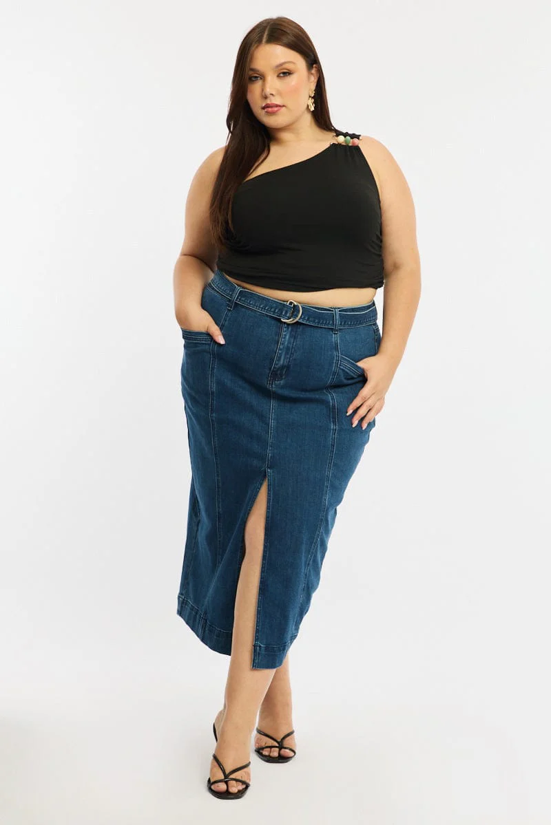 Denim Denim Skirt Midi Belted