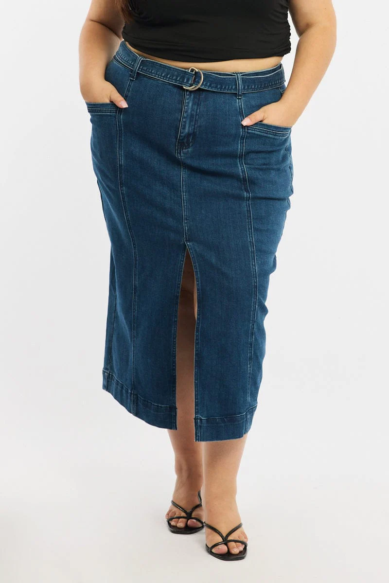 Denim Denim Skirt Midi Belted - Image 2