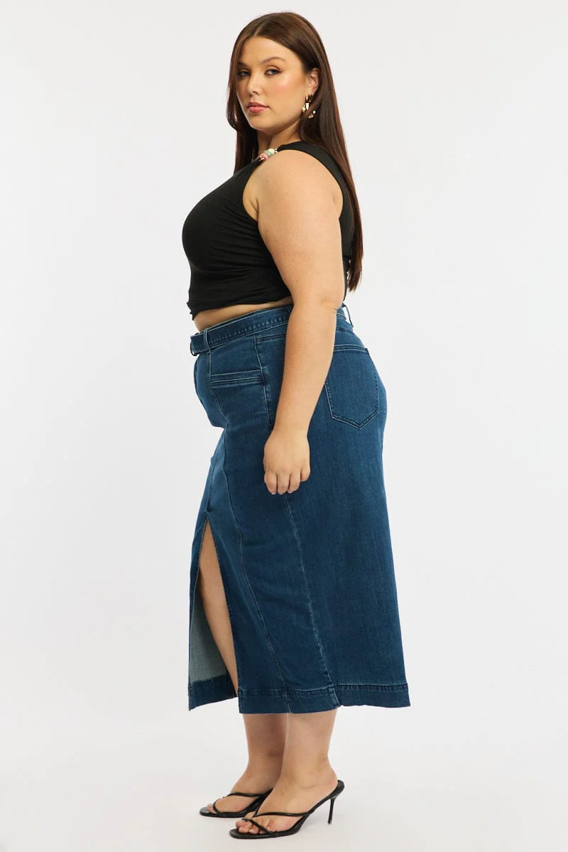 Denim Denim Skirt Midi Belted - Image 4