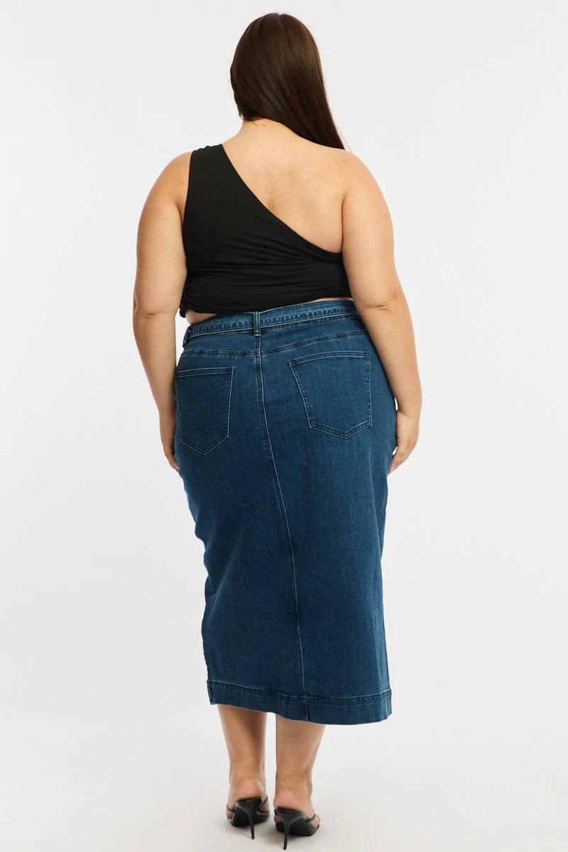 Denim Denim Skirt Midi Belted - Image 5