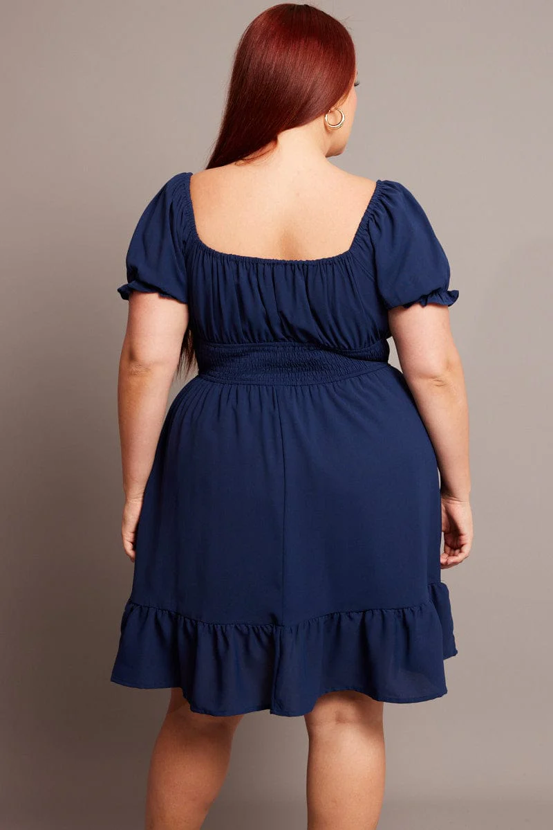 Denim Gathered Bust Tie Front Shirred Waist Minidress - Image 5