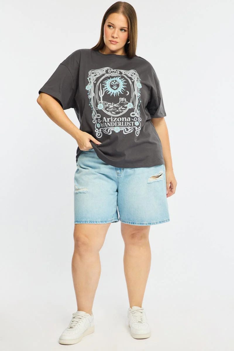 Denim Jorts Mid Rise Distressed - Image 3