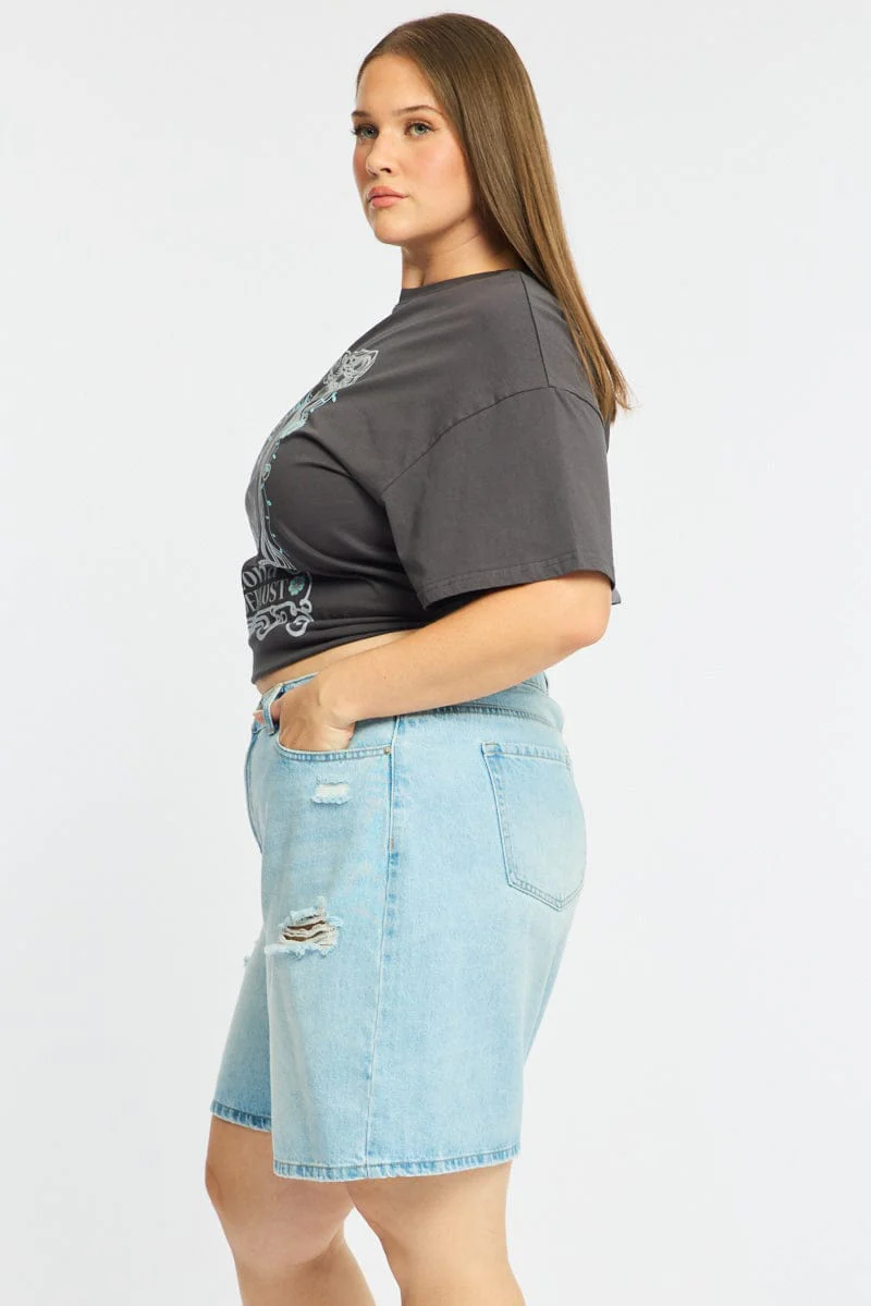 Denim Jorts Mid Rise Distressed - Image 4