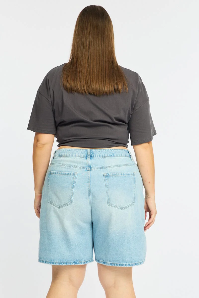 Denim Jorts Mid Rise Distressed - Image 5