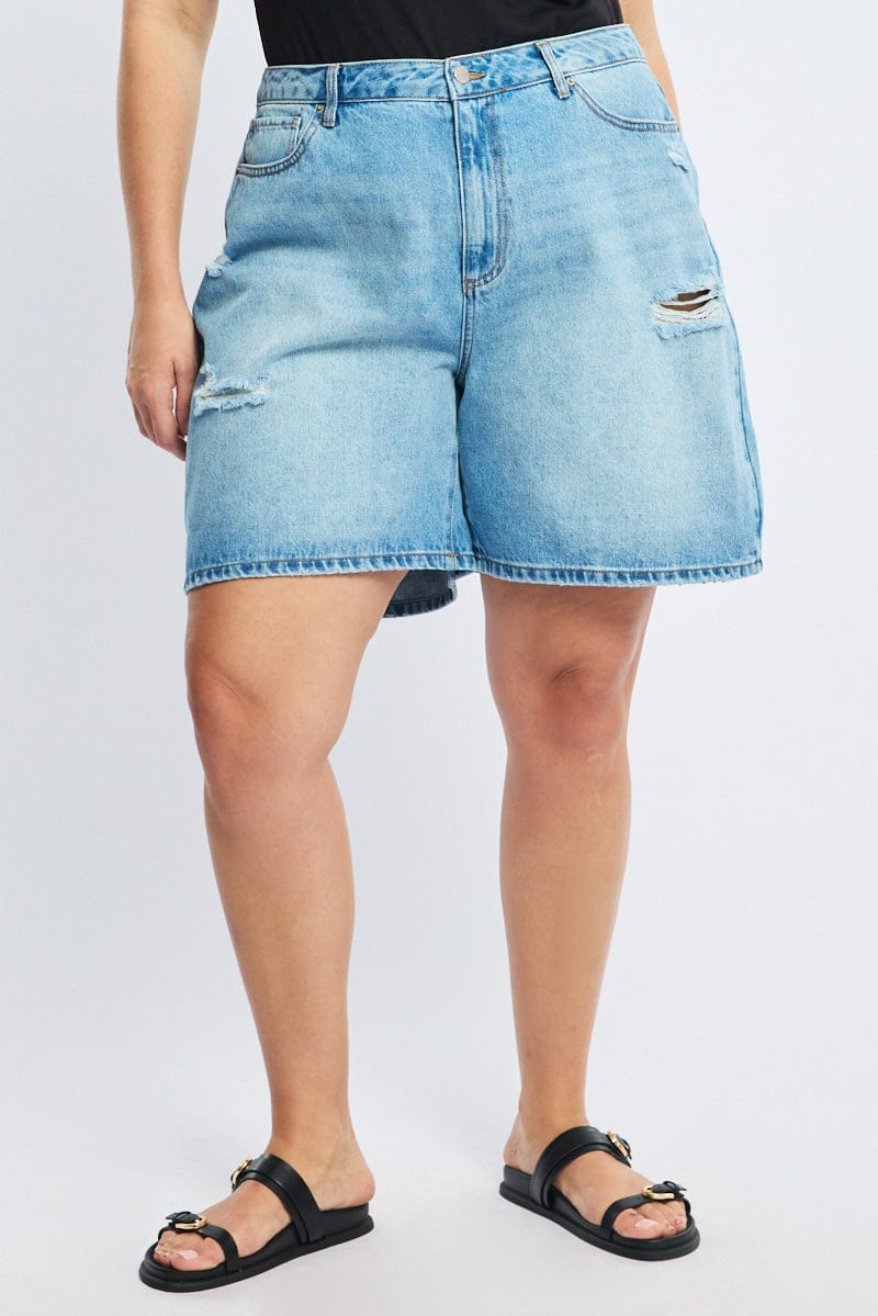 Denim Jorts Mid Rise Distressed - Image 2