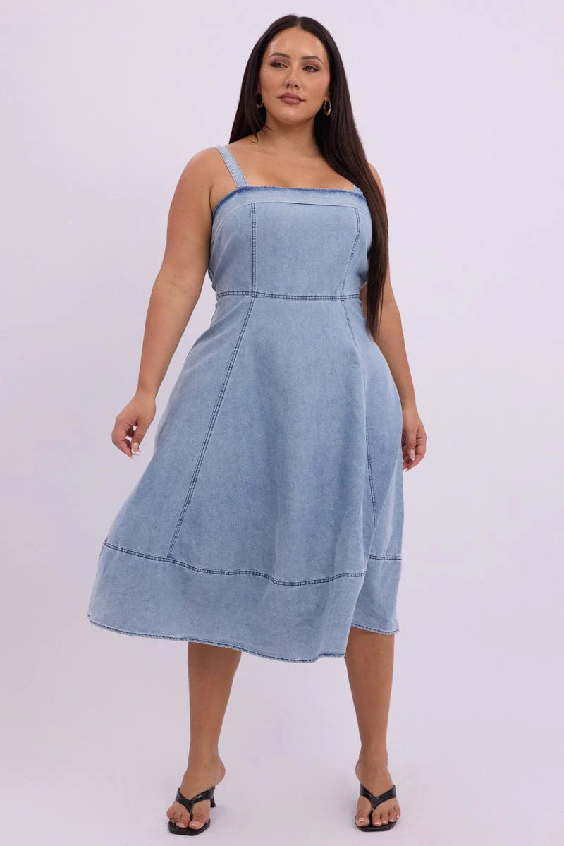 Denim Midi Dress Sleeveless Denim - Image 2