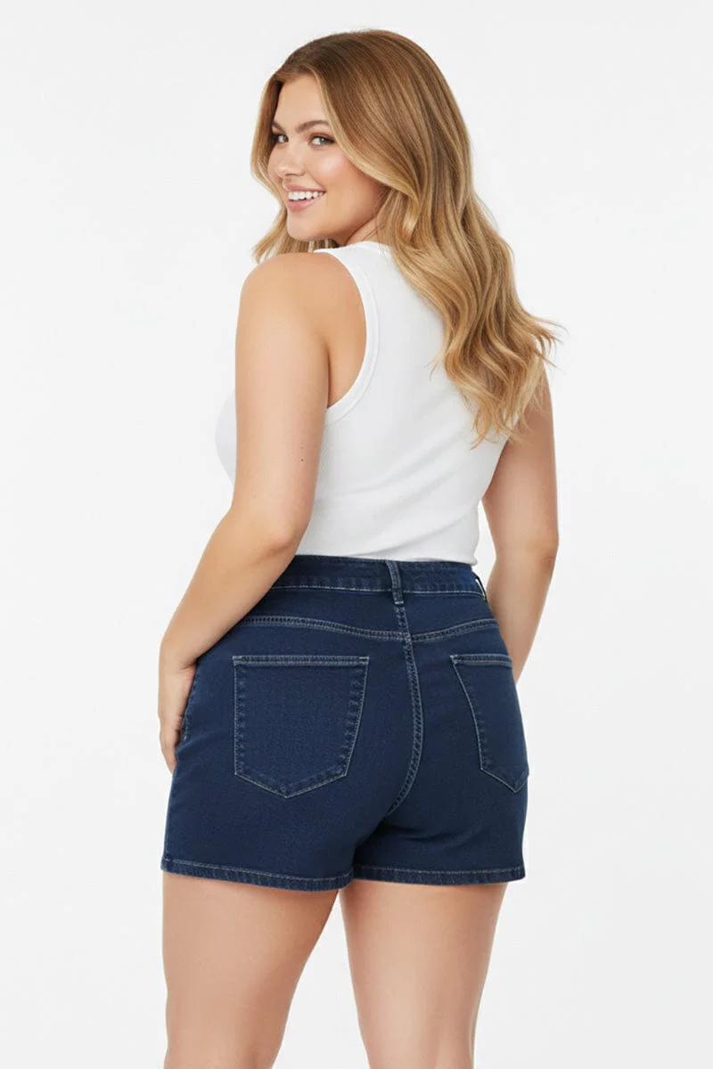 Denim Mini Shorts Mid Rise Outpocket - Image 3