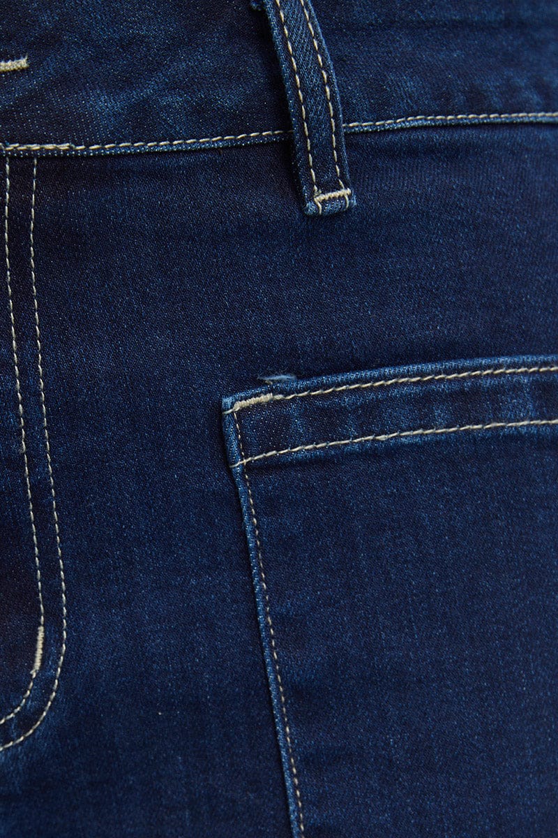 Denim Mini Shorts Mid Rise Outpocket - Image 4