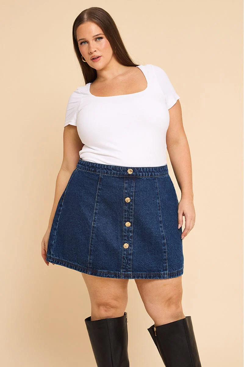 Denim Mini Skirt A-line Button Front
