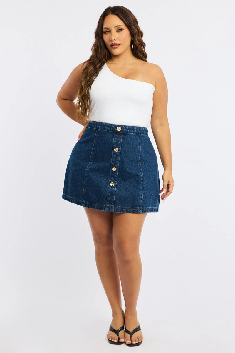 Denim Mini Skirt A-line Button Front - Image 4