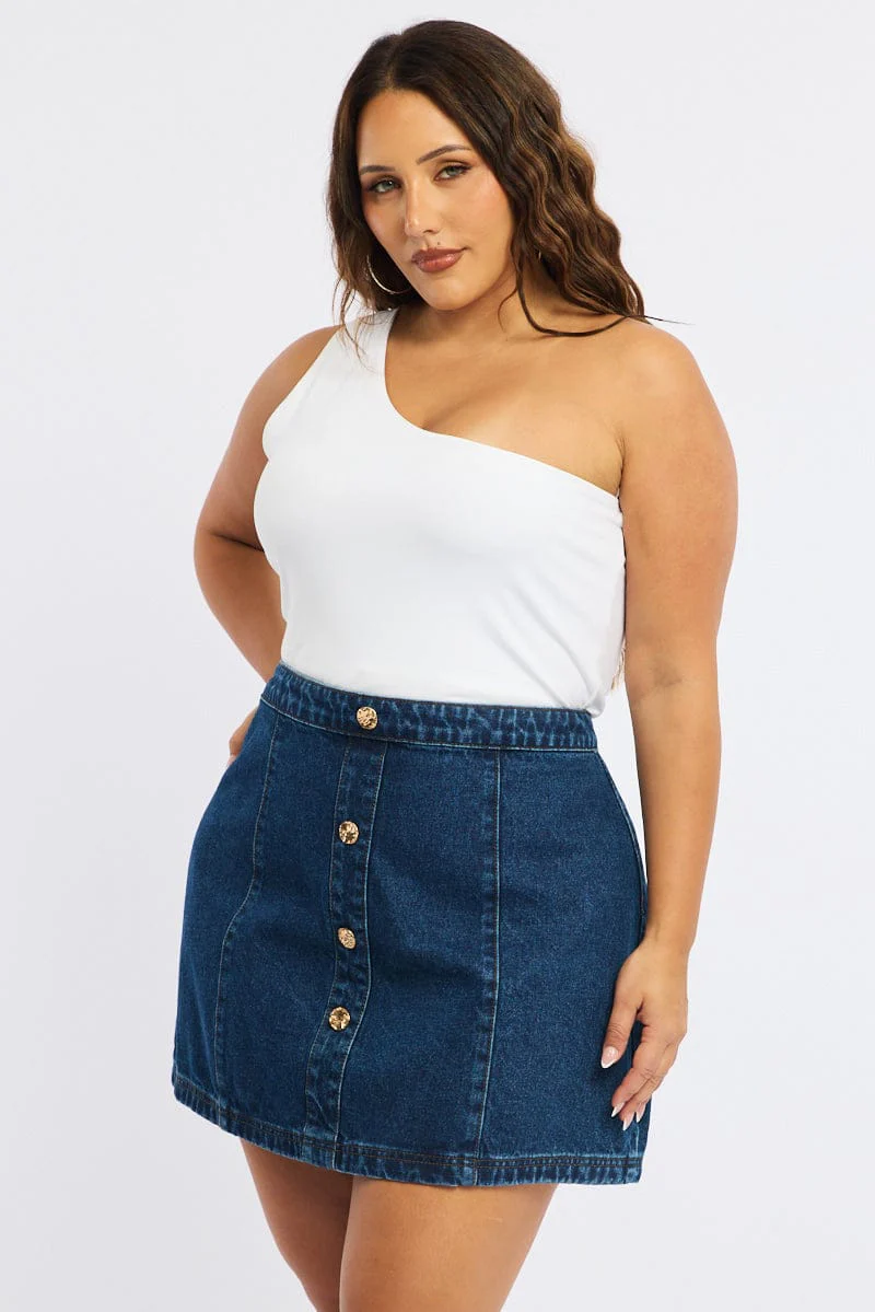 Denim Mini Skirt A-line Button Front - Image 5
