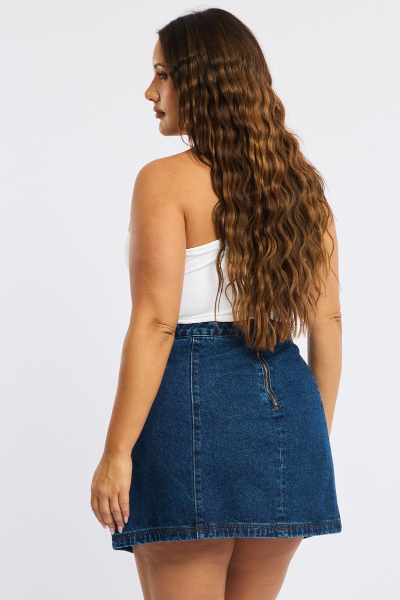 Denim Mini Skirt A-line Button Front - Image 6
