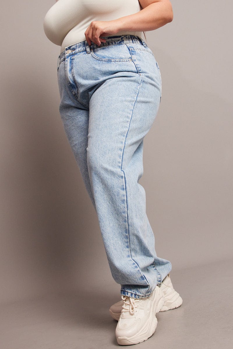 Denim Mom Jeans High Rise Acid Wash - Image 3