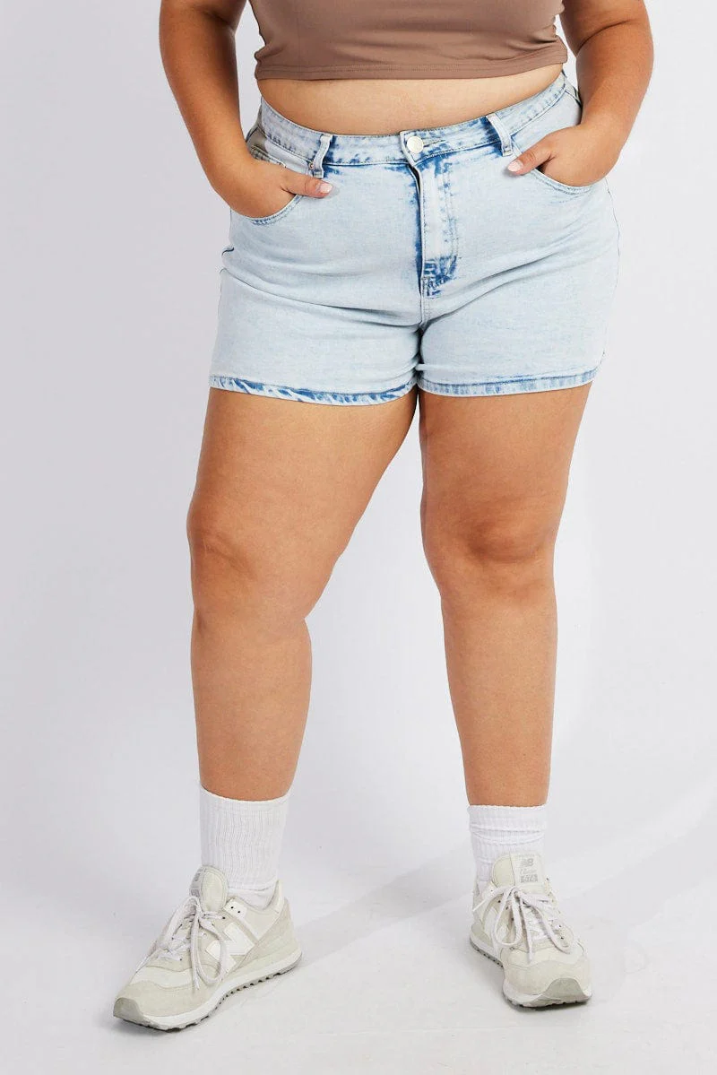 Denim Mom Shorts High Rise Acid Wash - Image 2