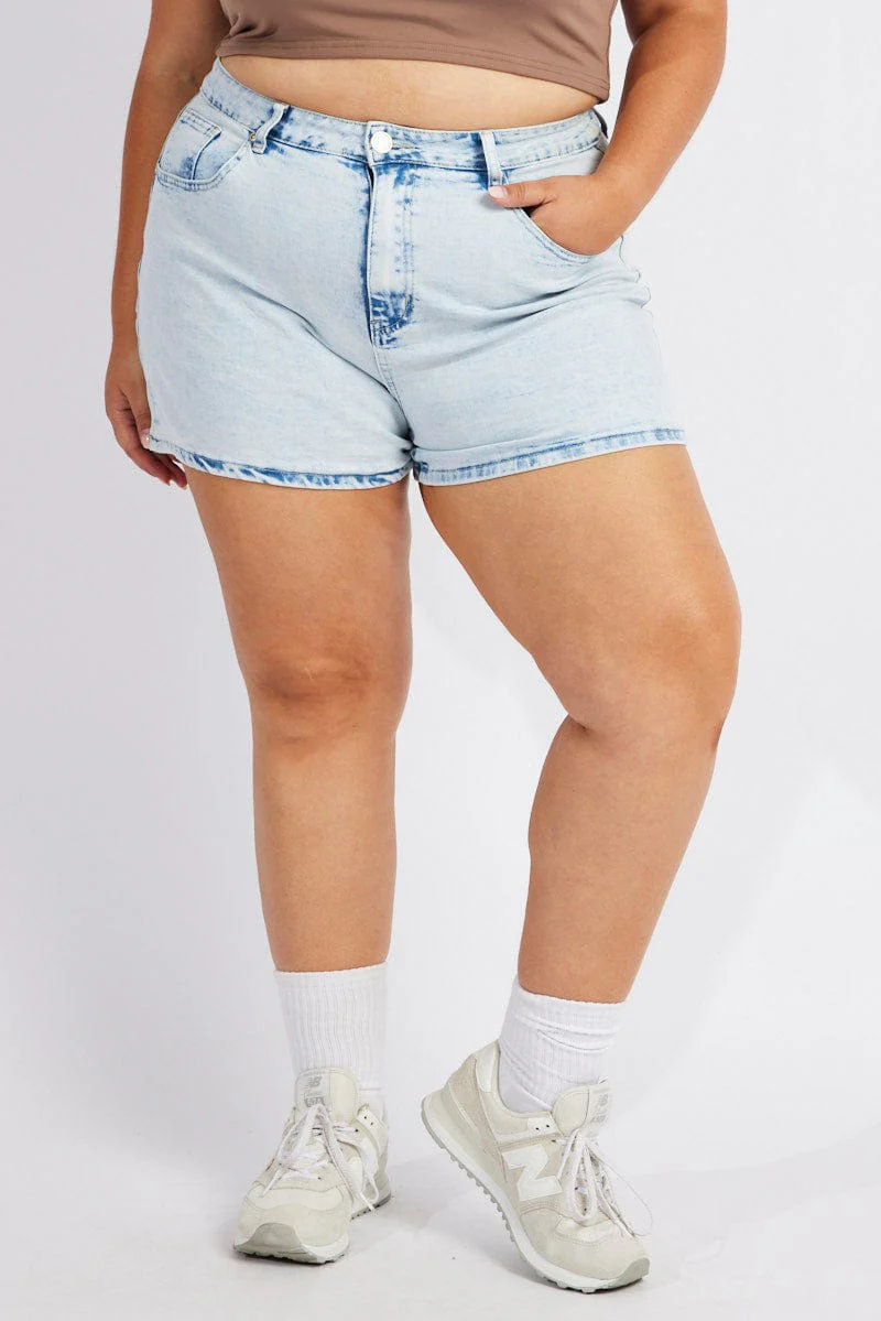 Denim Mom Shorts High Rise Acid Wash - Image 3
