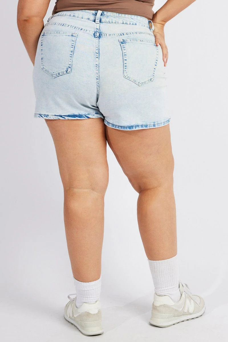 Denim Mom Shorts High Rise Acid Wash - Image 5