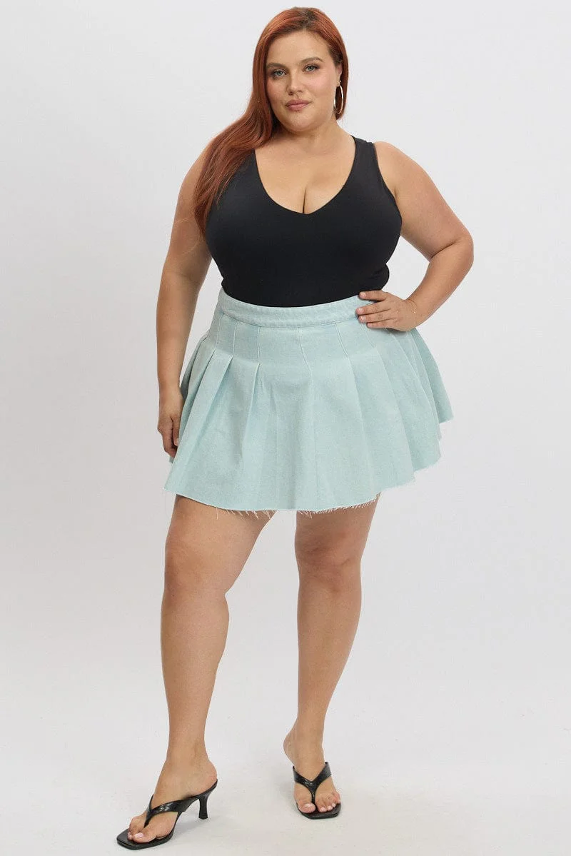 Denim Pleated Mini Tennis Skirt - Image 2