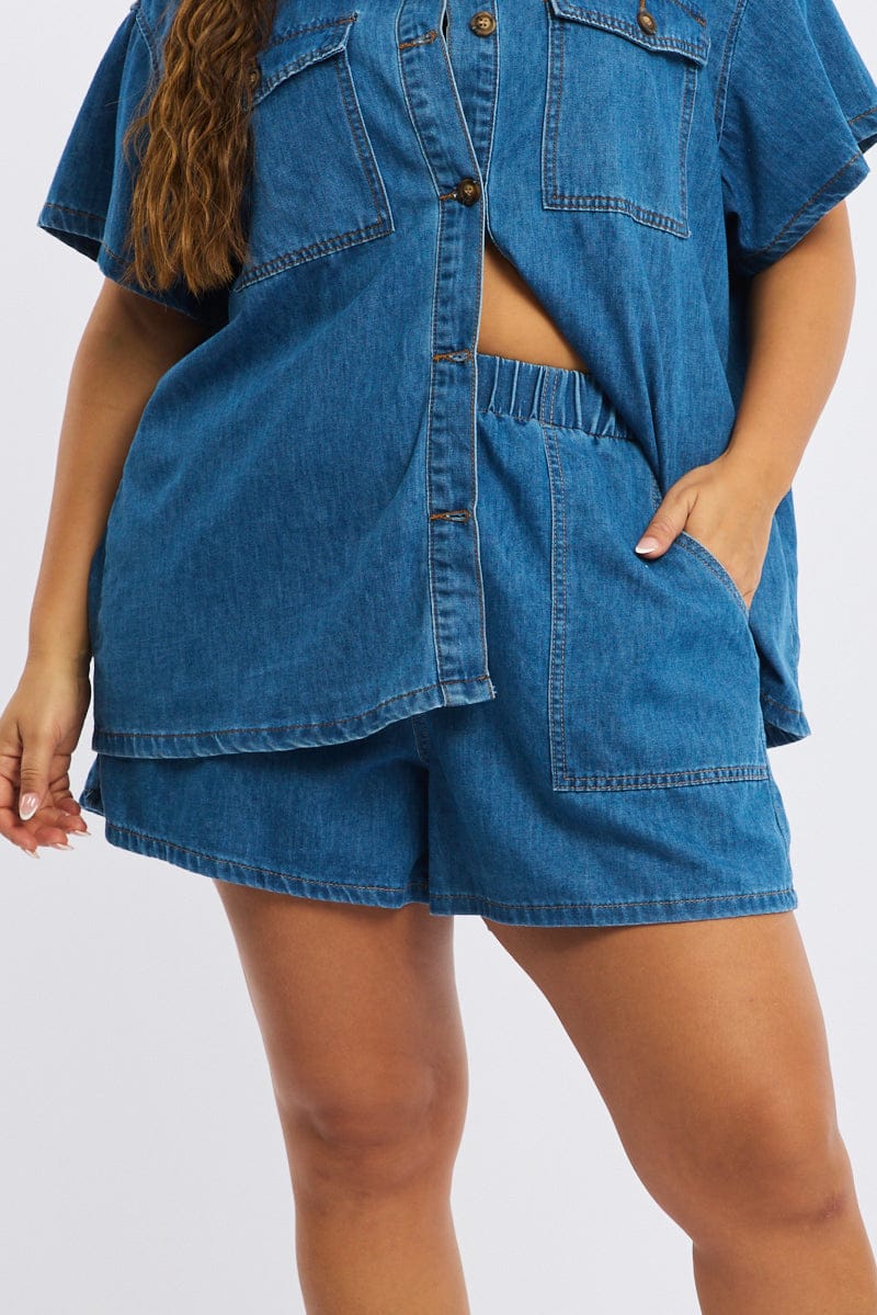 Denim Relaxed Shorts Elastic Waist - Image 2